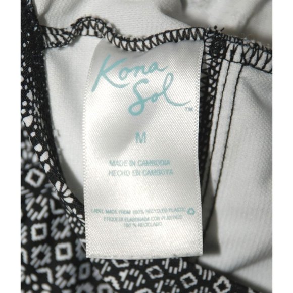 Kona Sol Black White Swimsuit Cut Out Back One Piece Size M V-Neck Floral Trim - Picture 9 of 11